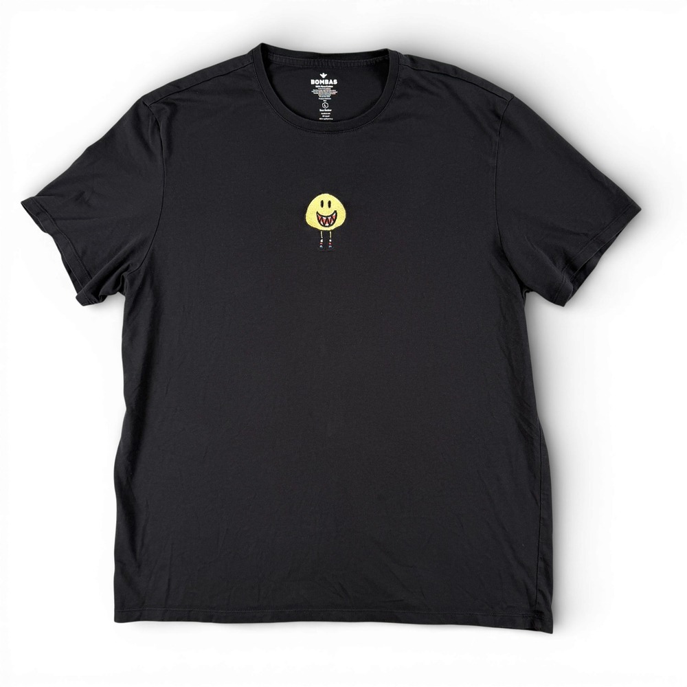 Bombas T Shirt Mens L Black Smiley Face Graphic Short Sleeve Crewneck Bee Better